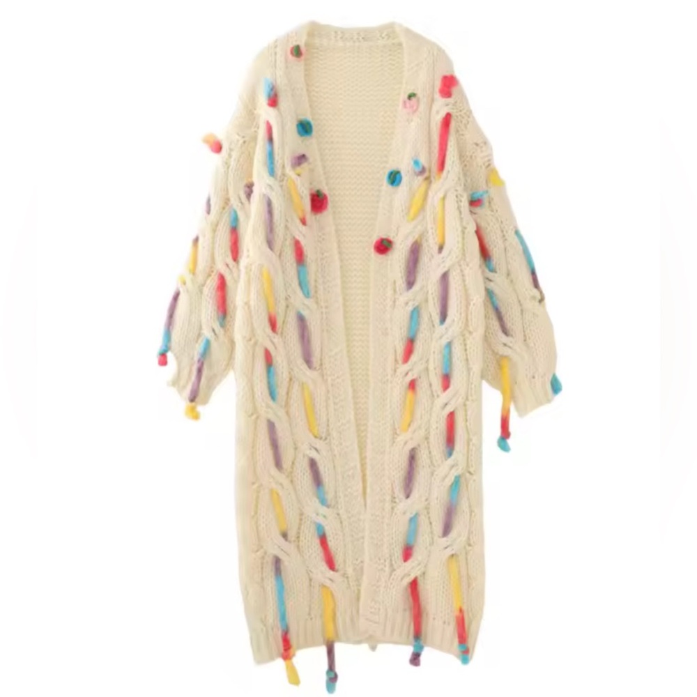 NWT Retail $250 Handmade Long Cardigan Boho Style Chunky Hand-Knitted Sweater
